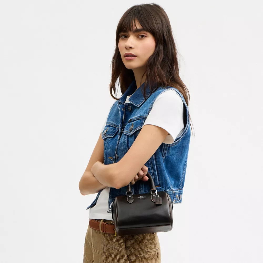 Mini Rowan Crossbody Bag In Loved Leather - Silver/Black Brown