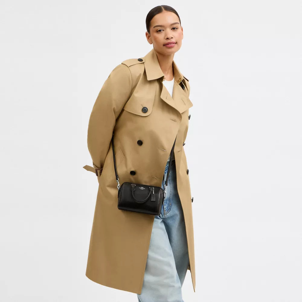 Mini Rowan Crossbody Bag In Loved Leather - Silver/Black Brown