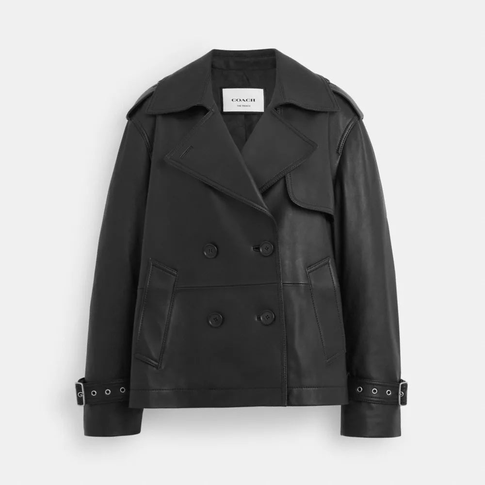 Mini Leather Trench Coat - Black