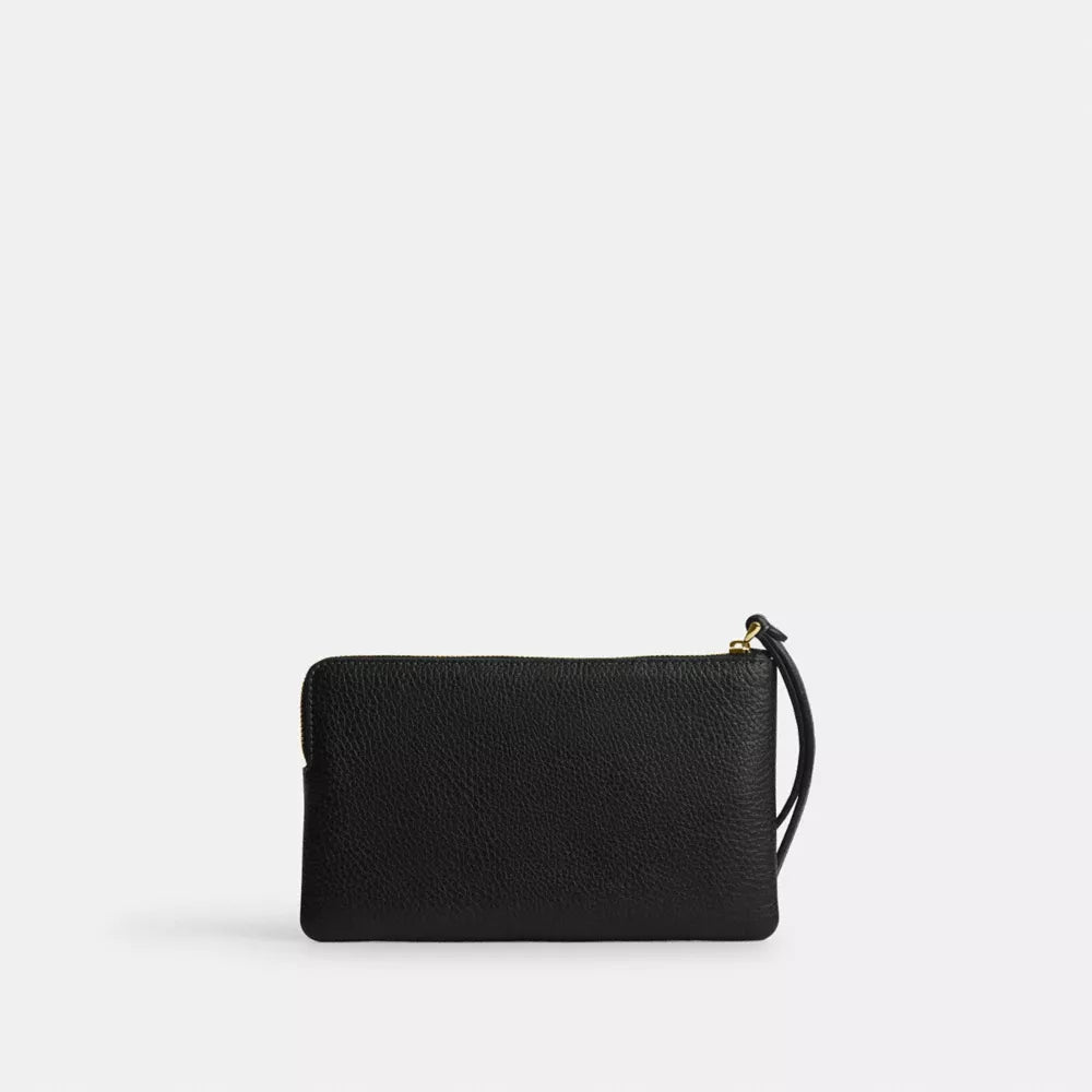 Large Corner Zip Wristlet - Pebbled Leather/Gold/Black