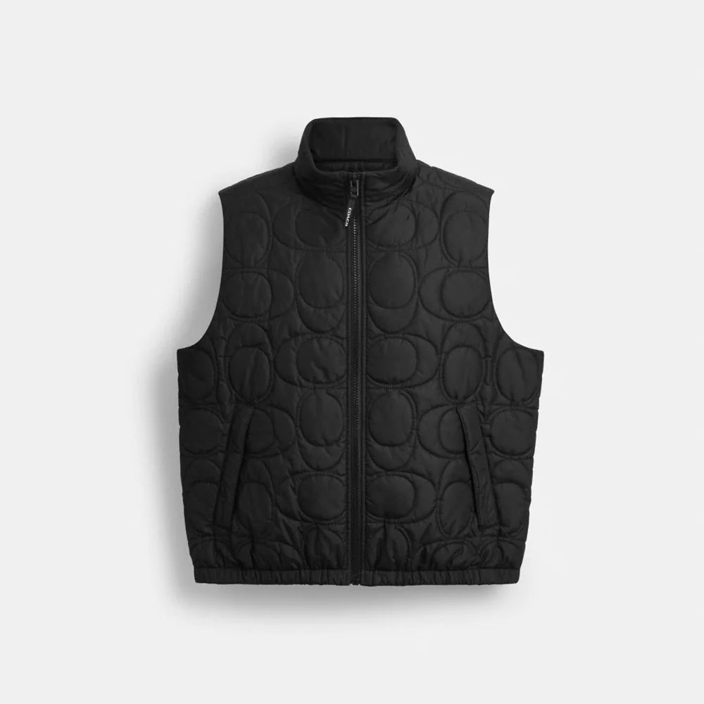 Quilted Signature Puffer Vest In Recycled Polyester - Black