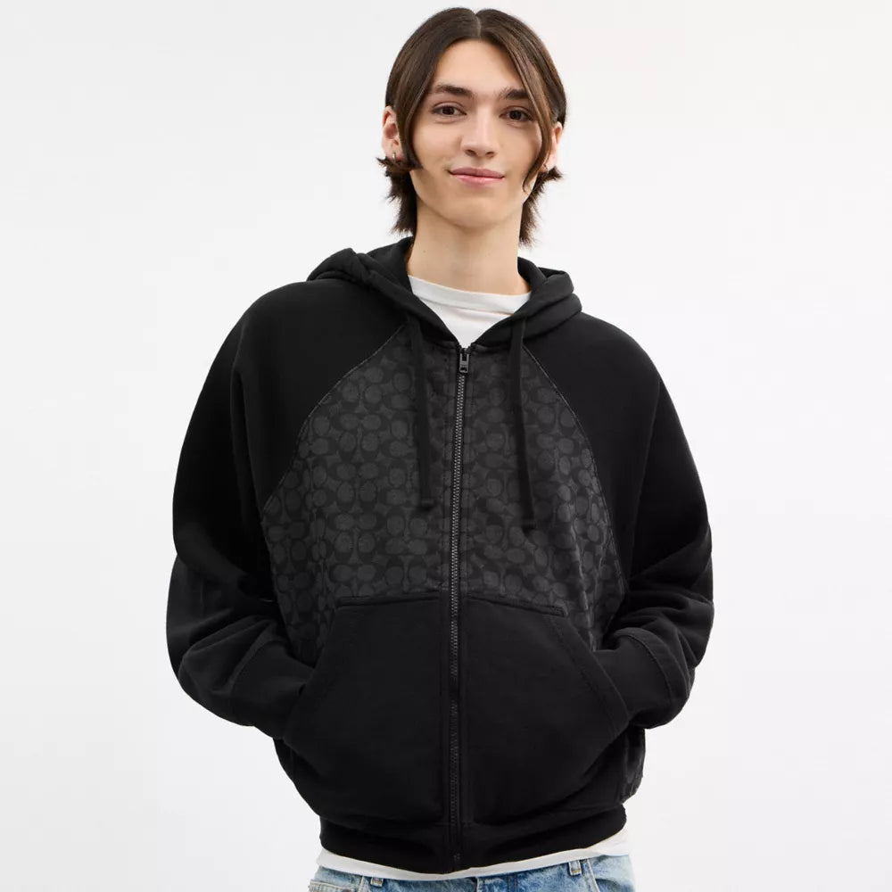 Signature Full Zip Hoodie In Organic Cotton - Charcoal Signature