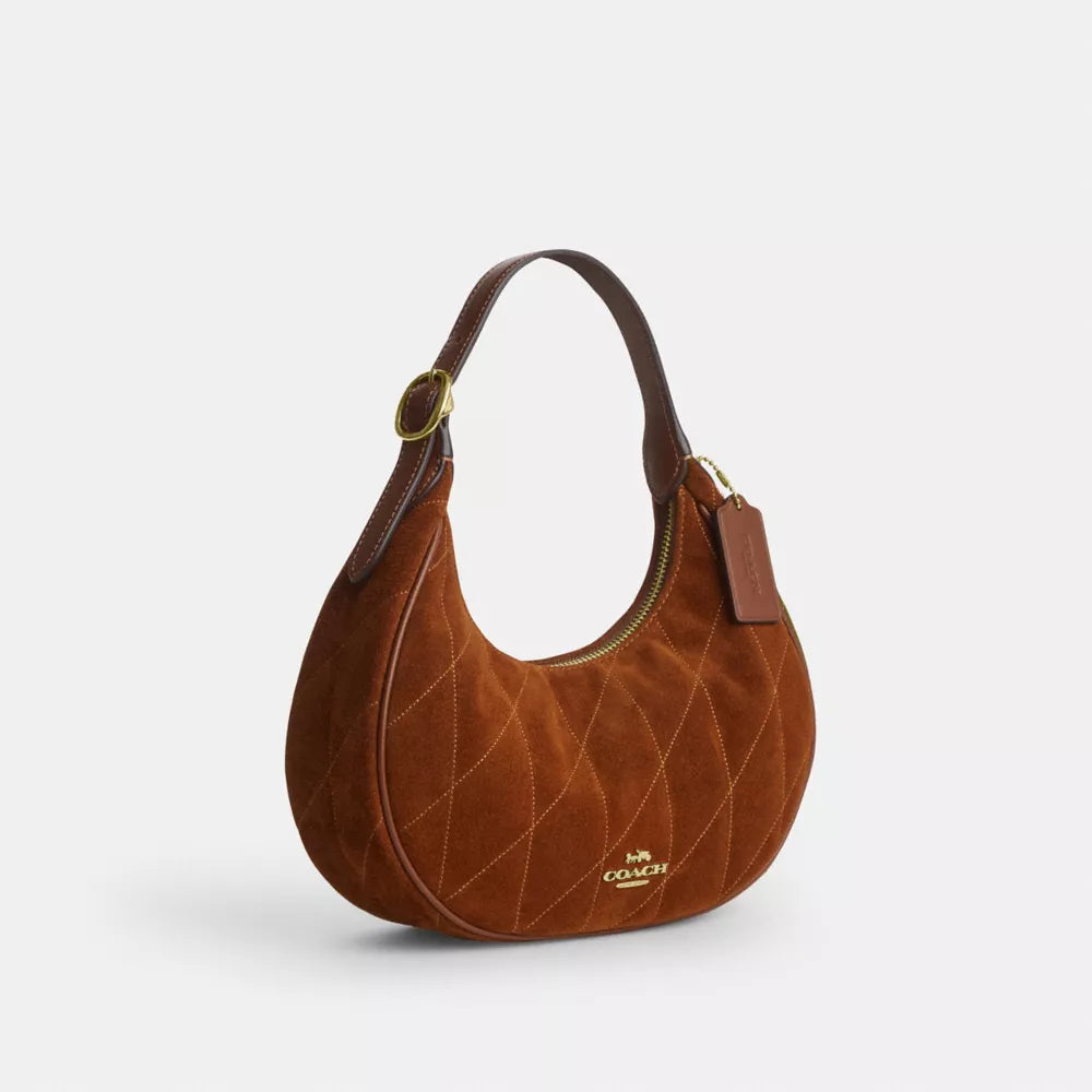 Emily Shoulder Bag With Quilting - Suede/Gold/Warm Brown