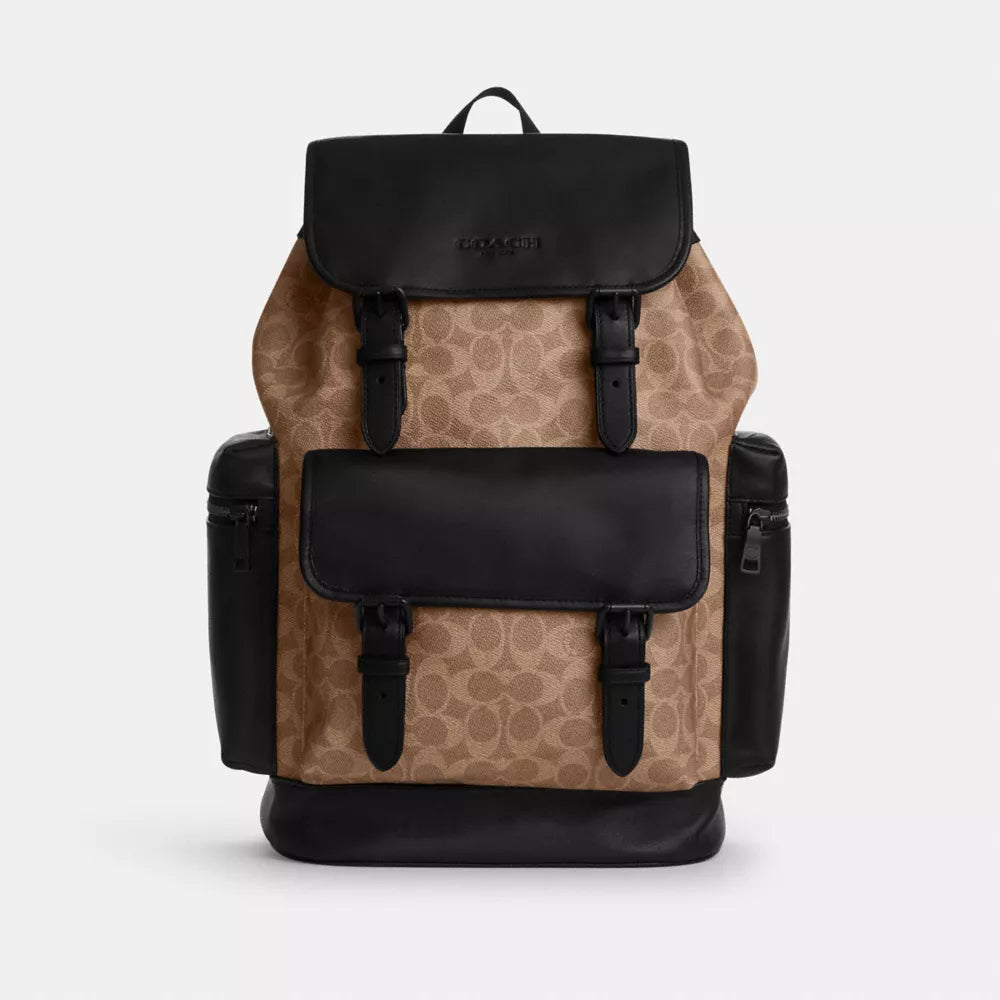 Sprint Backpack In Signature Canvas - Signature Canvas/Matte Black/Tan Black