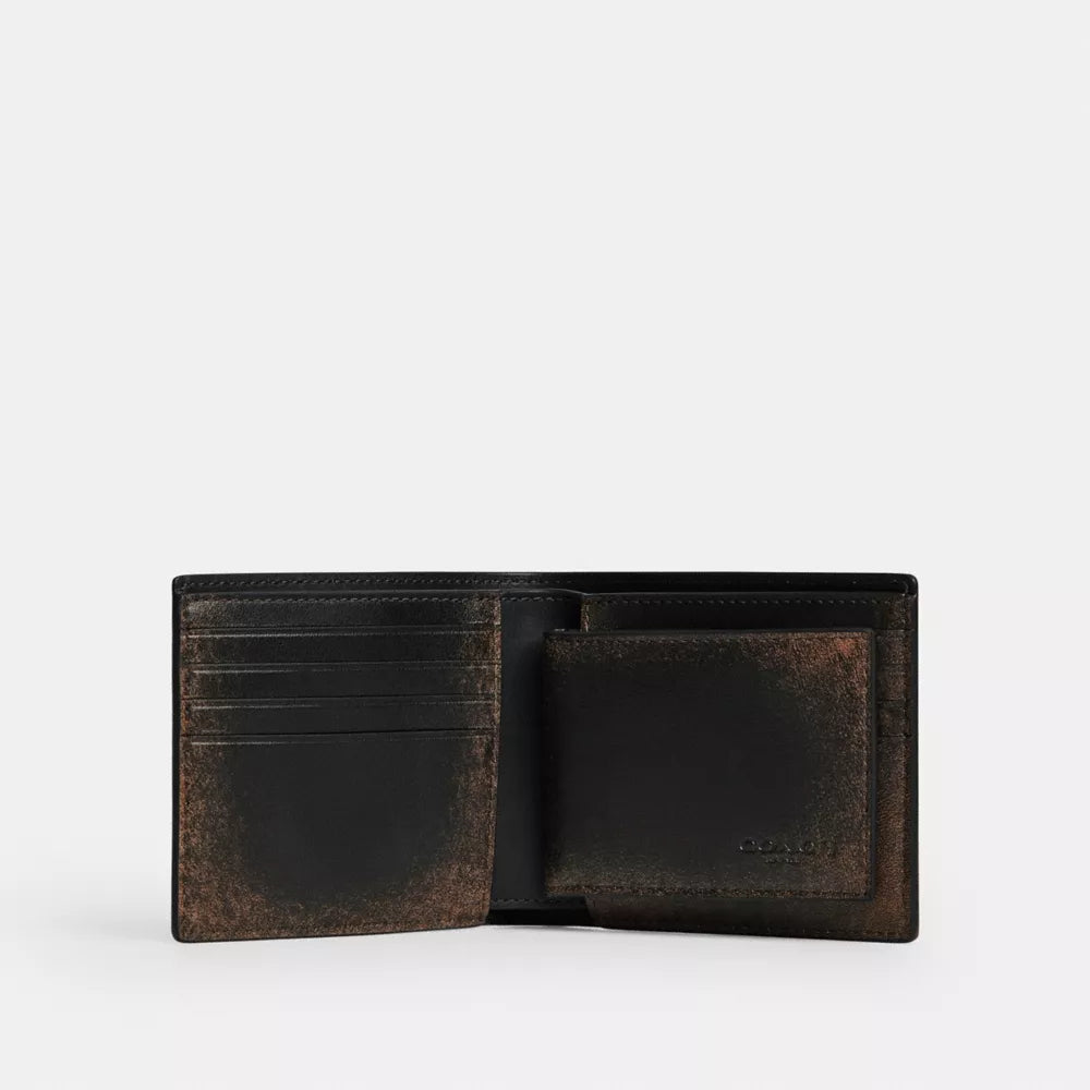 3-In-1 Wallet In Loved Leather - Black Brown