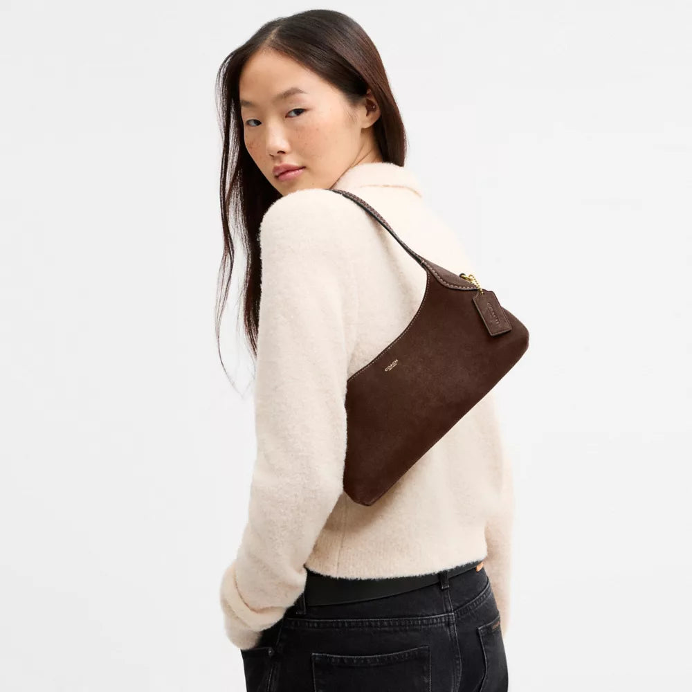 Brooklyn Shoulder Bag 26 - Suede/Brass/Dark Chocolate
