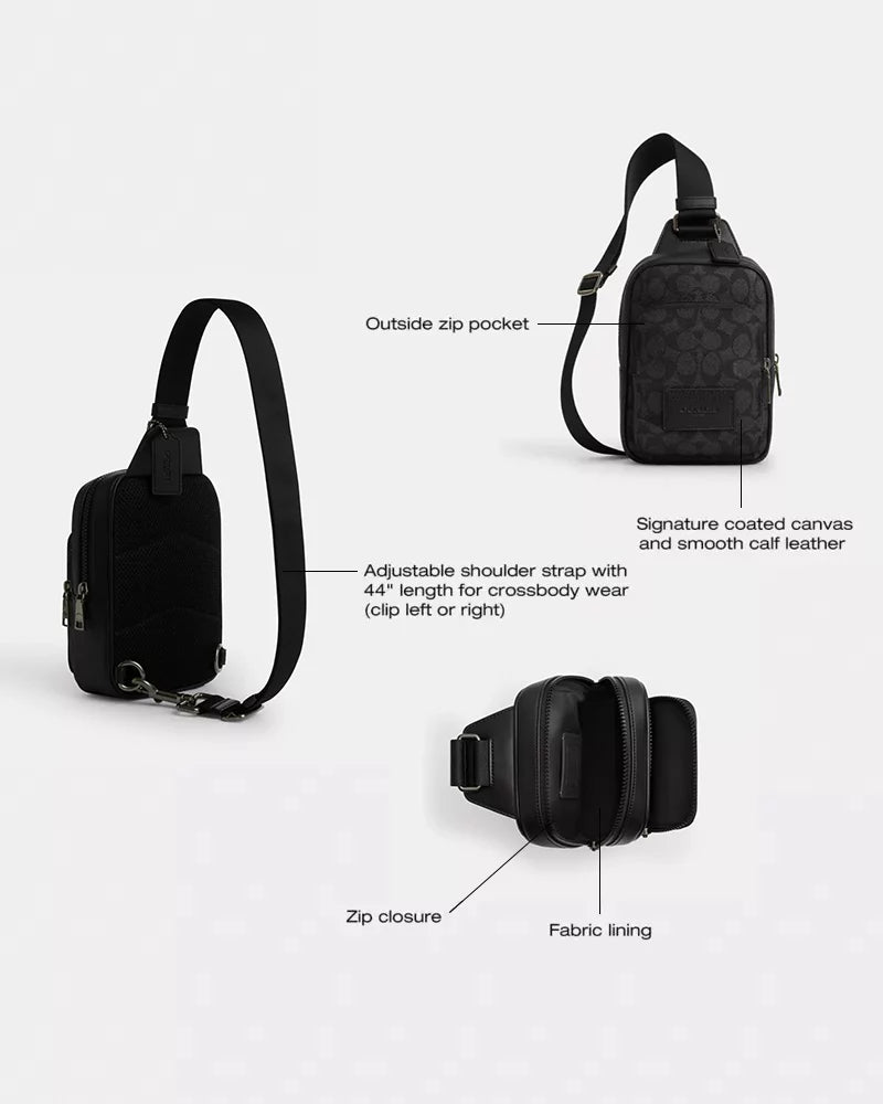 Racer Sling Pack In Signature Canvas - Signature Canvas/Gunmetal/Charcoal/Black