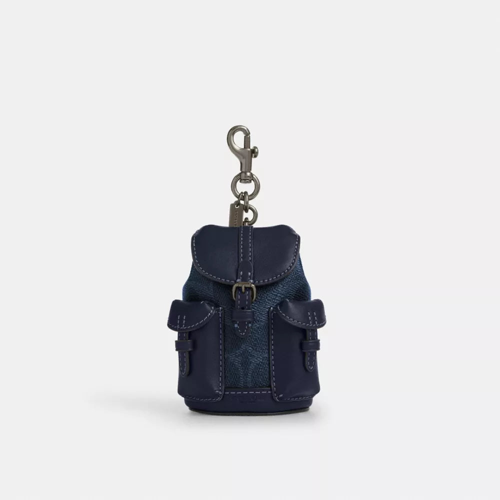 Mini Warner Backpack Bag Charm In Signature Canvas - Signature Canvas/Gunmetal/Denim/Midnight Navy