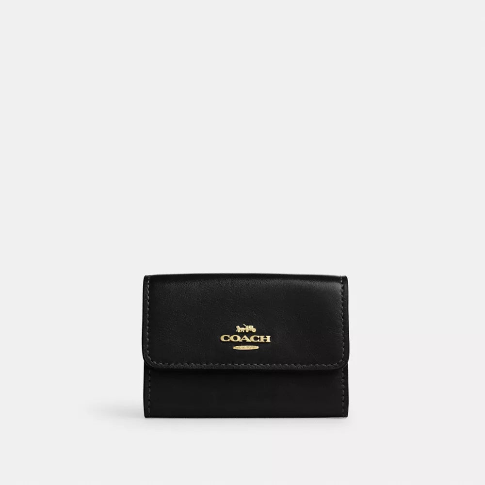 Flap Card Case - Crinkle Leather/Gold/Black