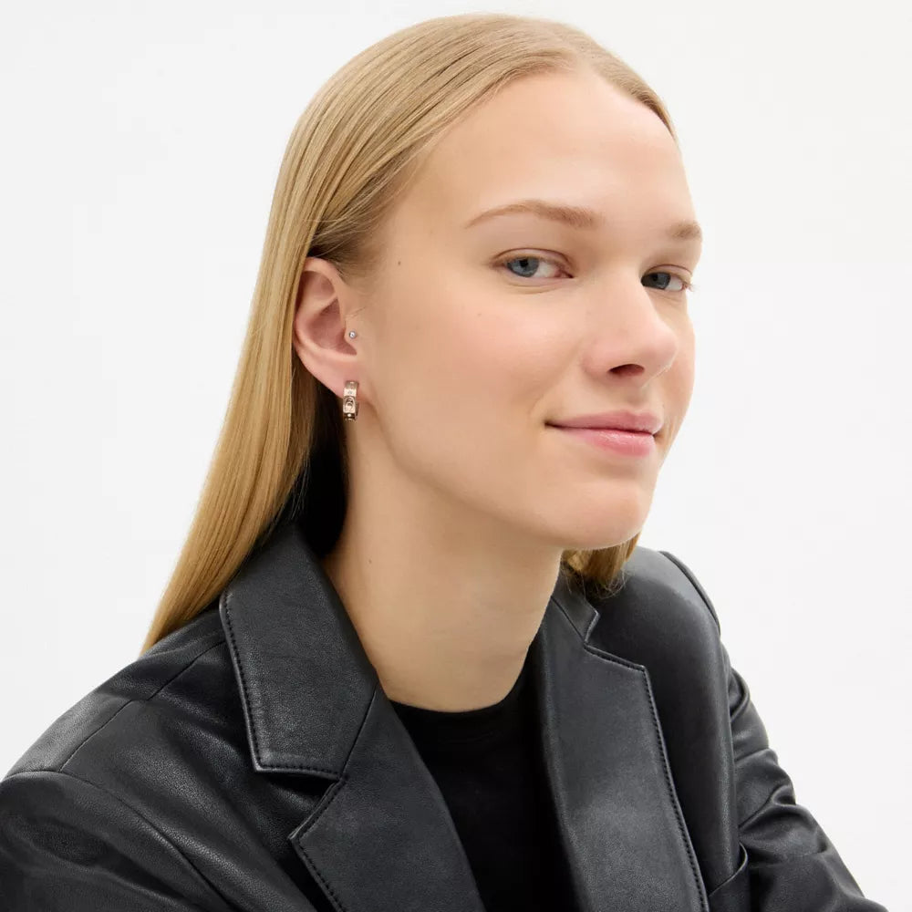 Repeated C Huggie Earrings - Rose Gold