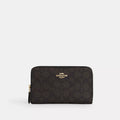 Medium ID Zip Wallet In Signature Canvas - Gold/Walnut/Black