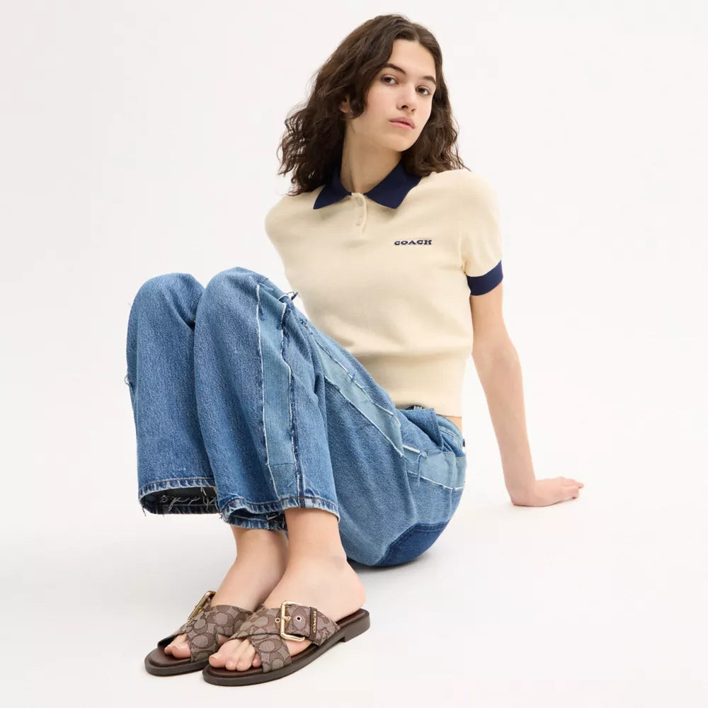 Crisscross Buckle Sandal In Signature Jacquard - Signature Jacquard/Oak/Maple