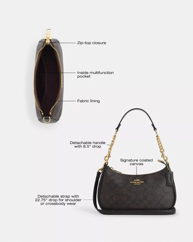 Teri Shoulder Bag In Signature Canvas - Gold/Walnut/Black