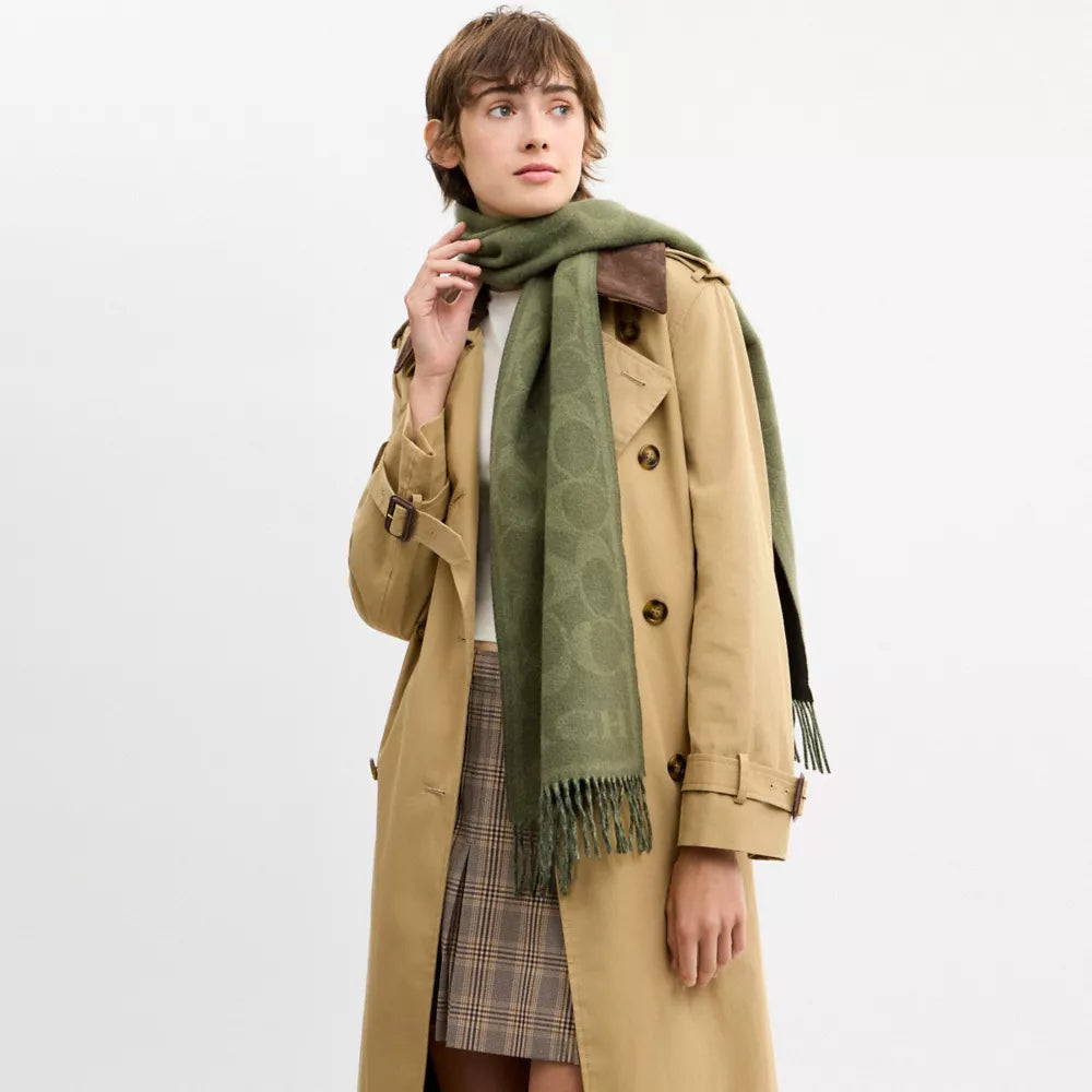 Reversible Signature Cashmere Muffler - Olive