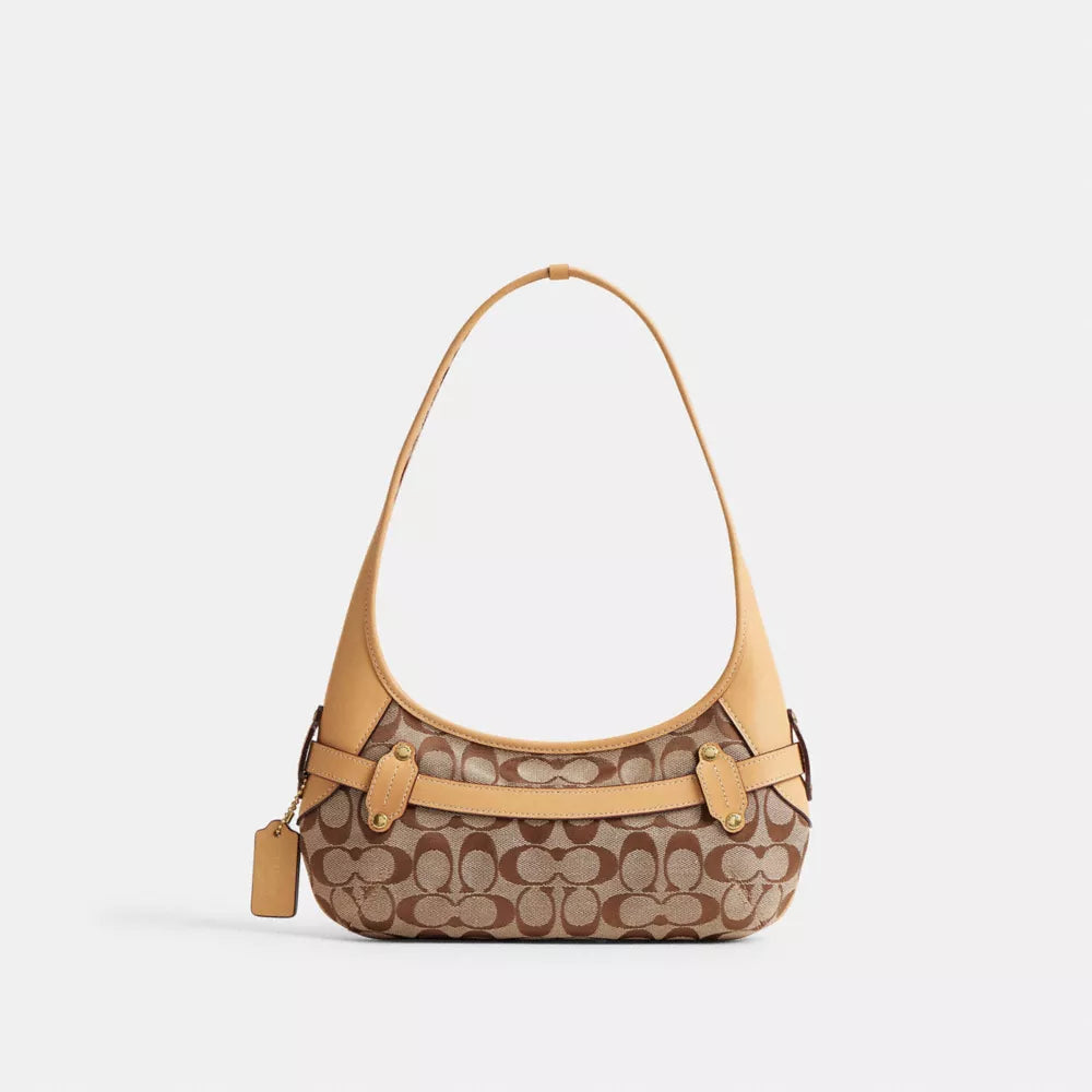 Belted Ergo Shoulder Bag 26 In Signature Jacquard - Jacquard/Brass/Khaki Light Peach