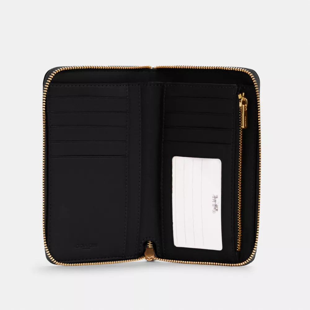 Medium ID Zip Wallet - Pebbled Leather/Gold/Black
