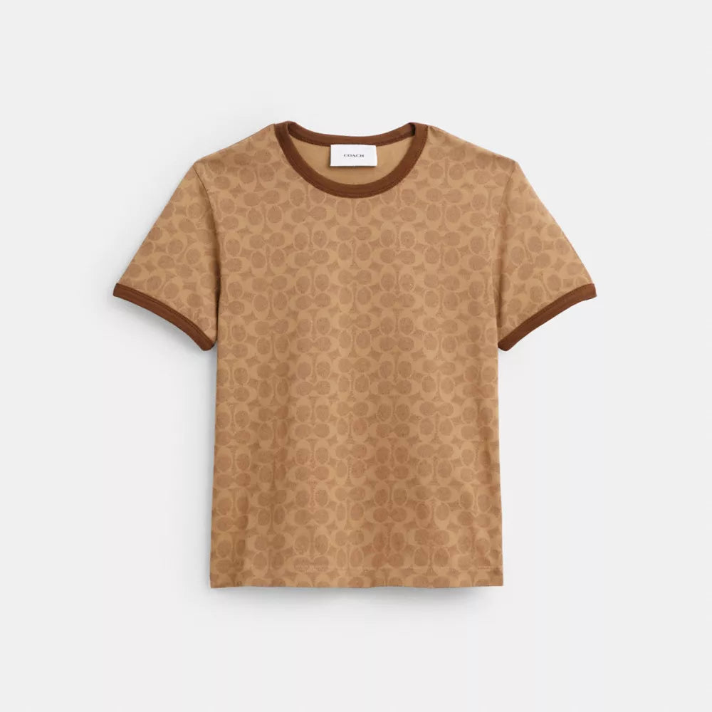 Signature Ringer T-Shirt In Organic Cotton - Tan Signature