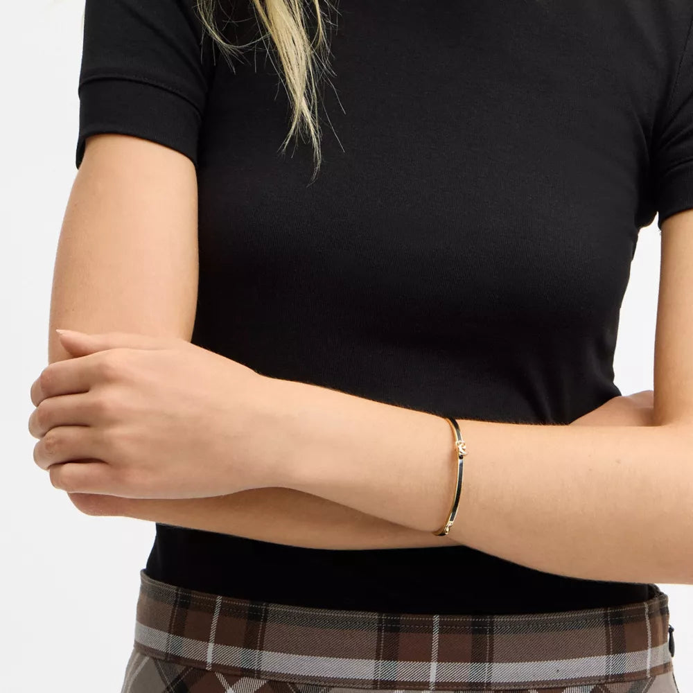 Moon Charm Enamel Thin Hinged Bangle - Gold/Black