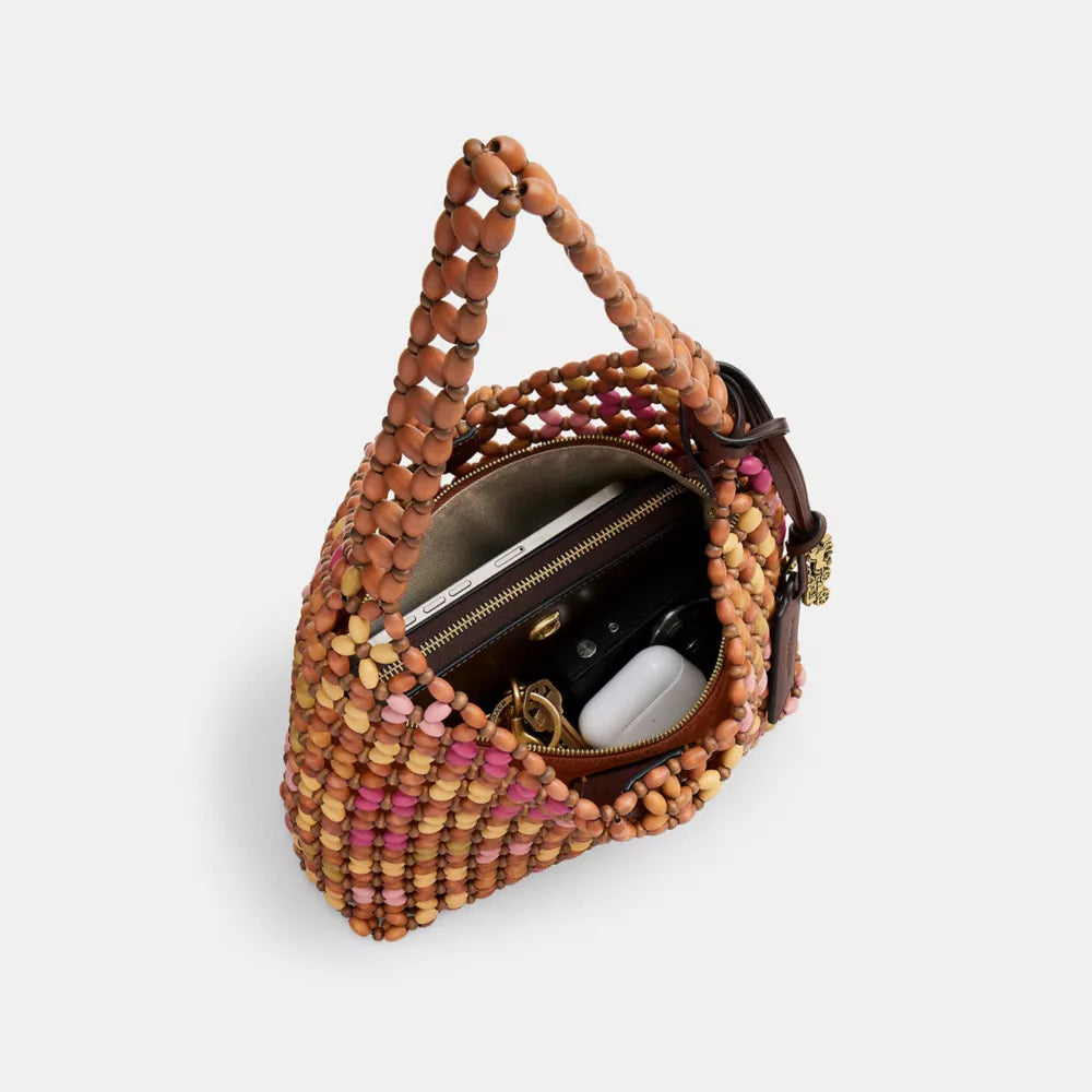 Brooklyn Shoulder Bag 28 With Wooden Beading - Brass/Maple Multi