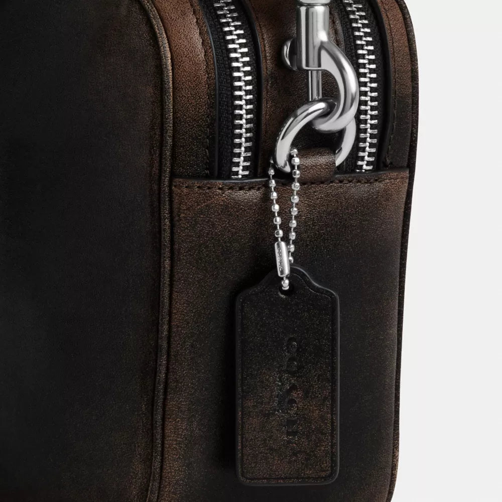 Carey Crossbody Bag In Loved Leather - Silver/Black Brown