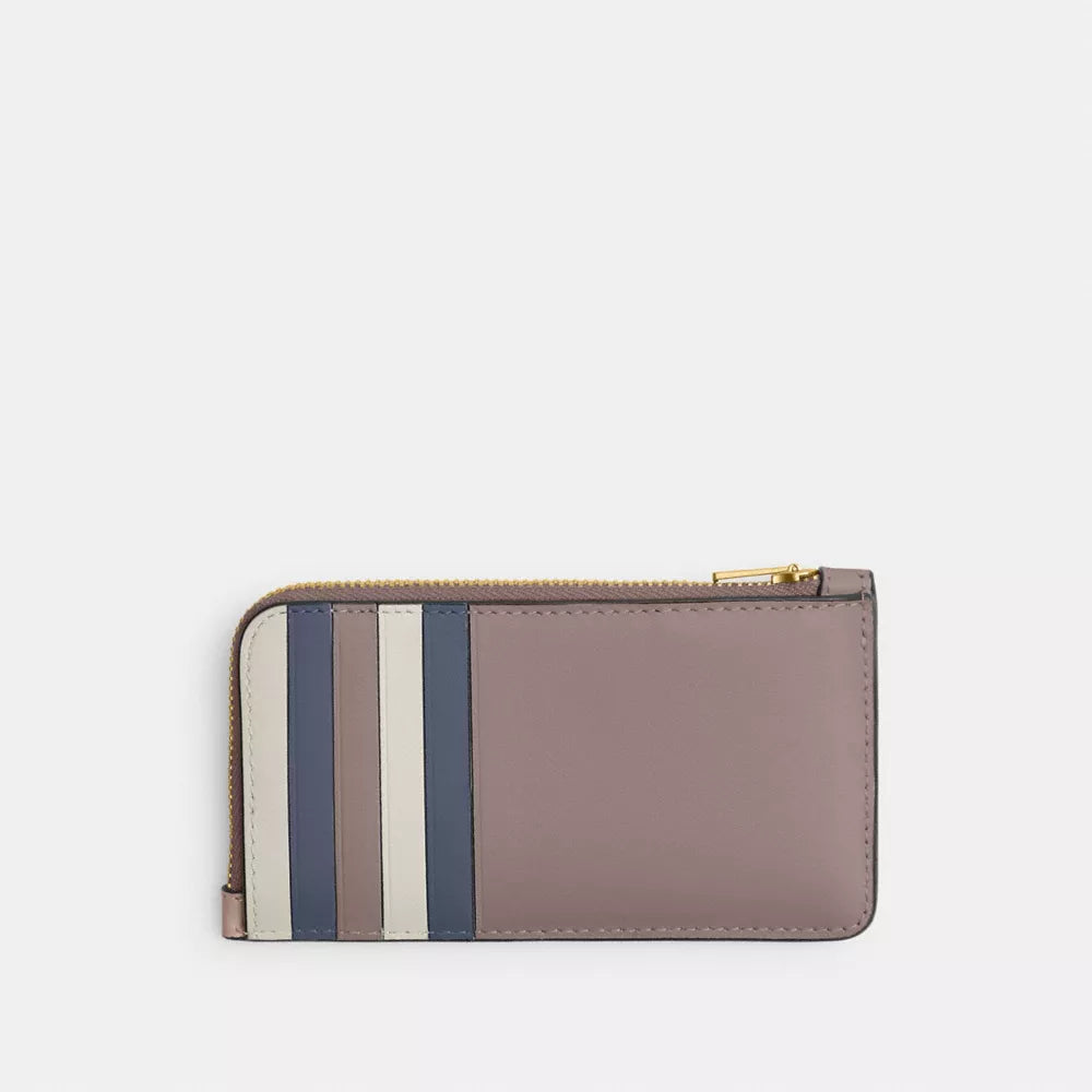 New York Zip Card Case In Colorblock - Smooth Leather/Brass/Ash Multi