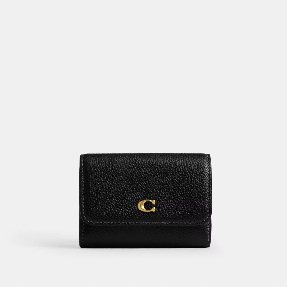 Essential Flap Card Case - Pebble Leather/Brass/Black
