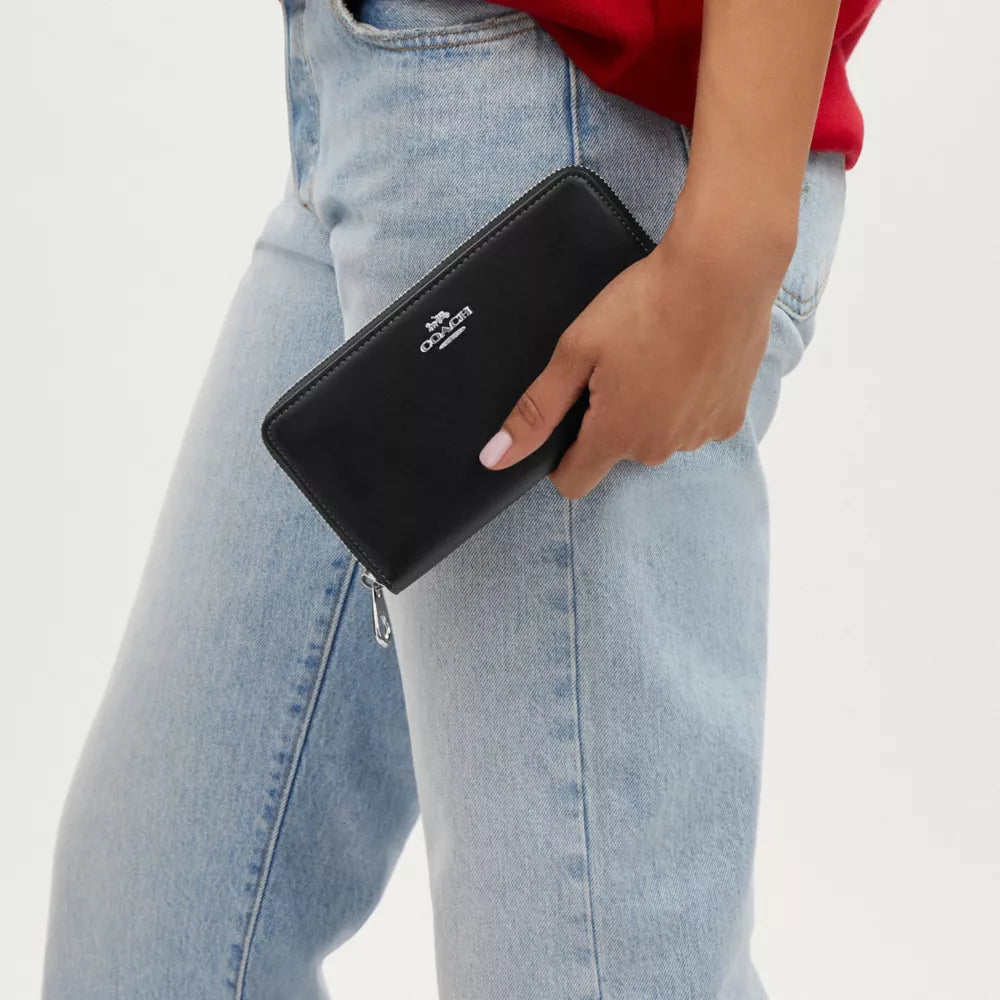 Long Zip Around Wallet - Silver/BLACK