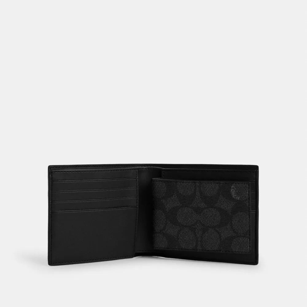 3-In-1 Wallet In Signature Canvas With Varsity Stripe - Signature Canvas/Charcoal/Denim/Chalk