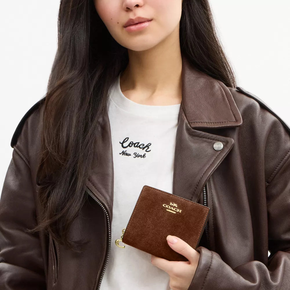 Snap Wallet - Suede/Gold/Warm Brown