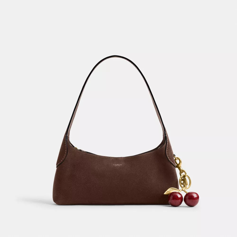 Brooklyn Shoulder Bag 26 - Suede/Brass/Dark Chocolate