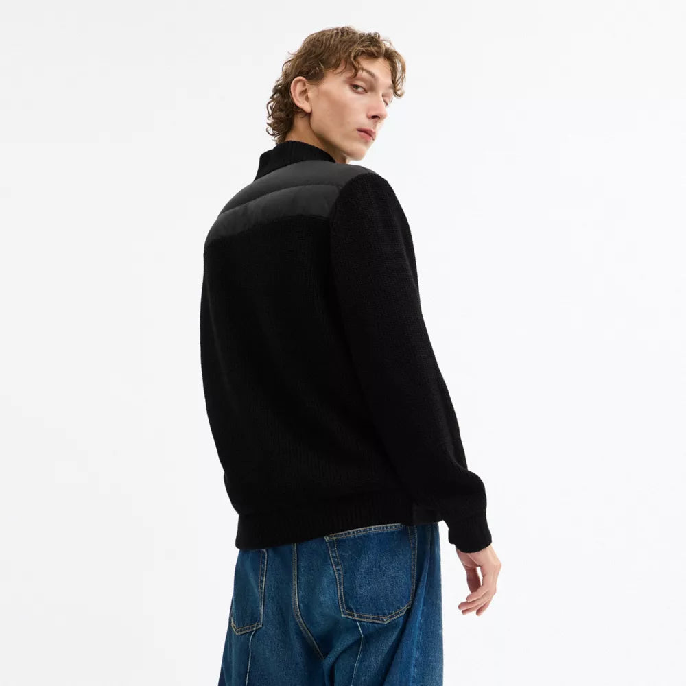 Padded Cardigan Jacket In Recycled Polyester - Black