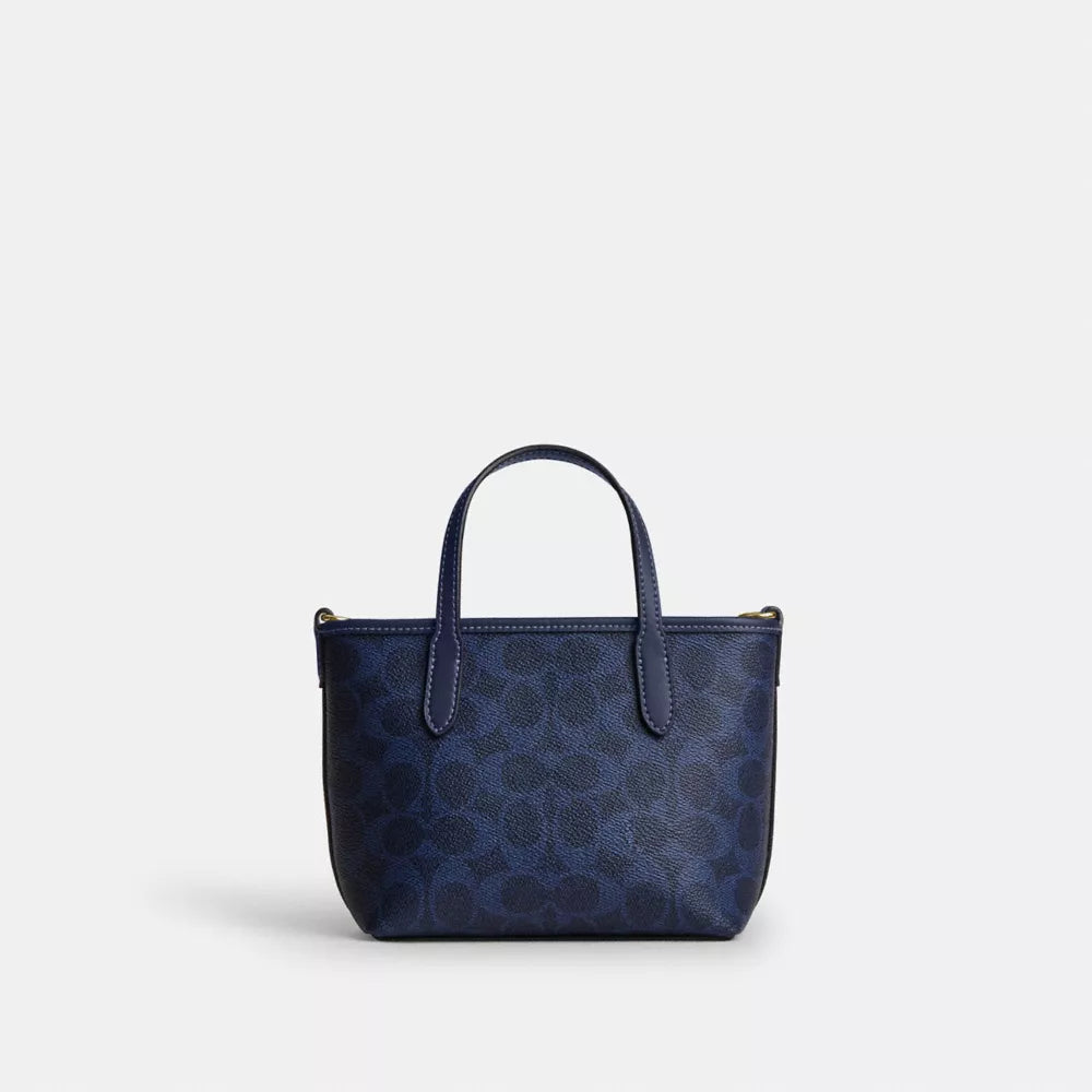 City Mini Tote Bag In Signature Canvas - Signature Canvas/Gold/Navy