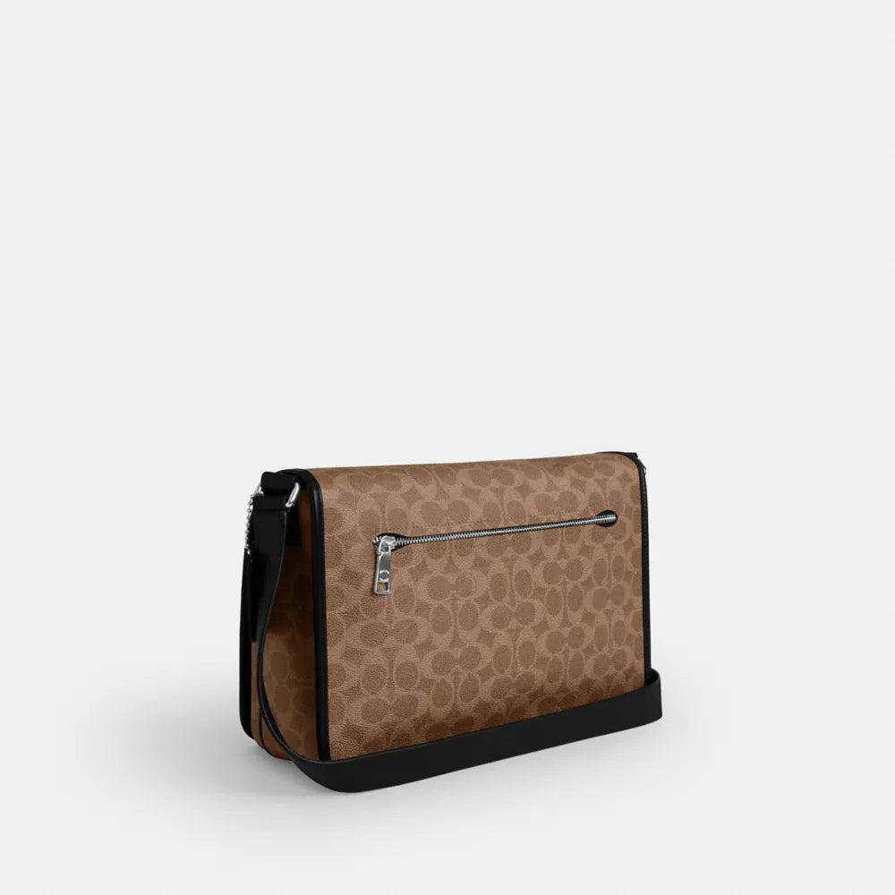 Colby Messenger Bag 32 In Signature Canvas - Silver/Tan Black