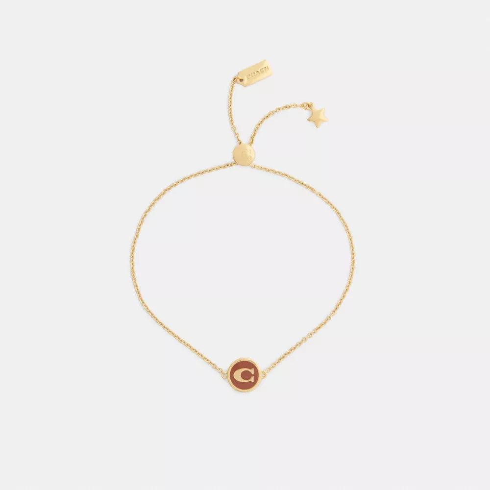 Signature Enamel Coin Slider Bracelet - Gold/Brown