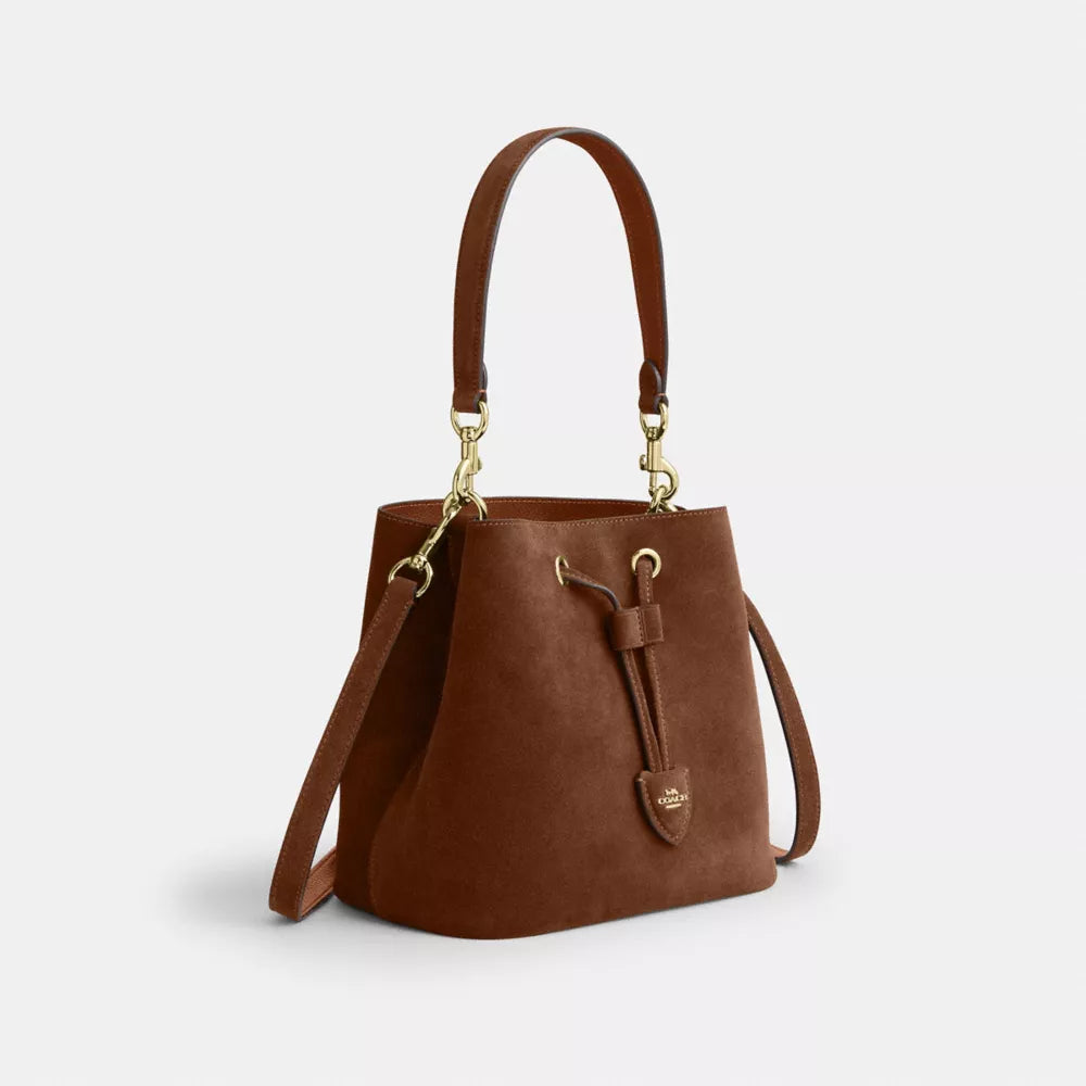 Rowan Bucket Bag - Suede/Gold/Warm Brown