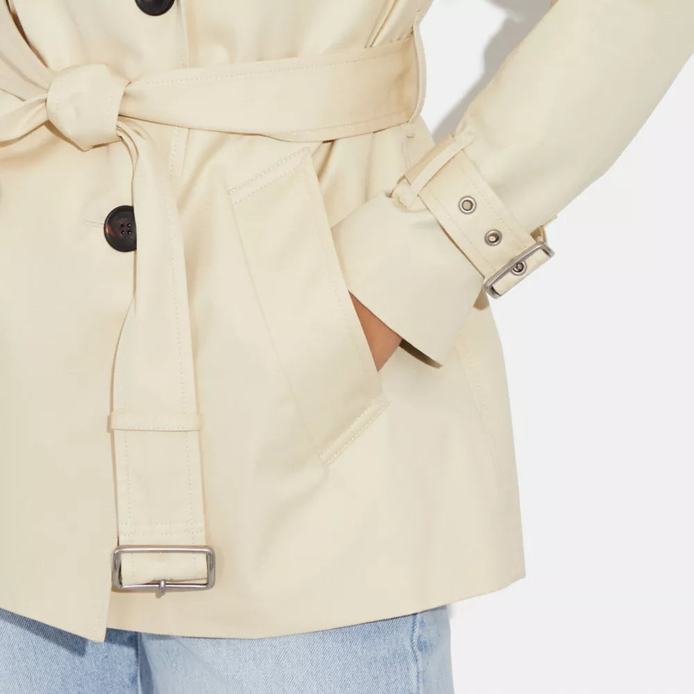 Solid Short Trench Coat - Bone