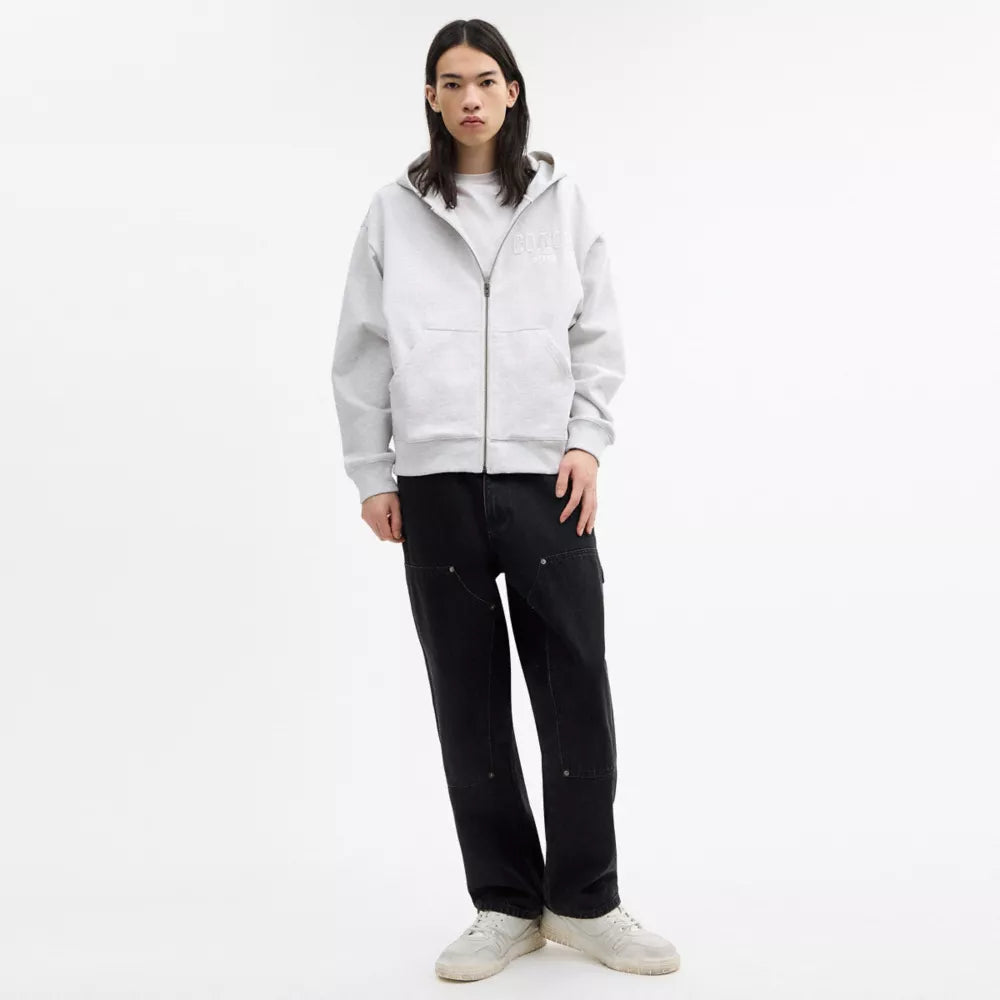 Boxy Full Zip Hoodie - Heather Grey