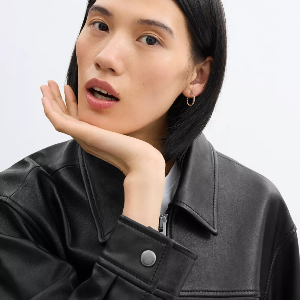 Oversized Leather Jacket - Black
