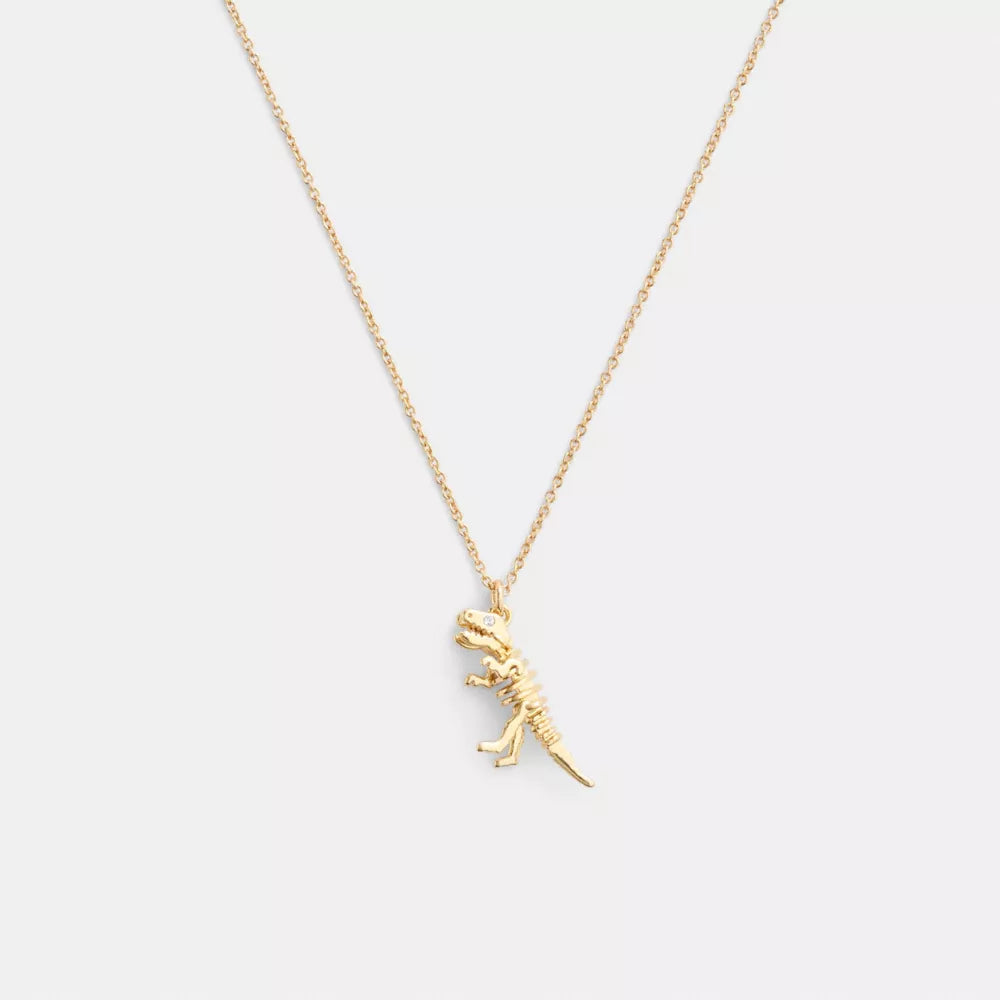 Skeletal Rexy Pendant Necklace - Gold