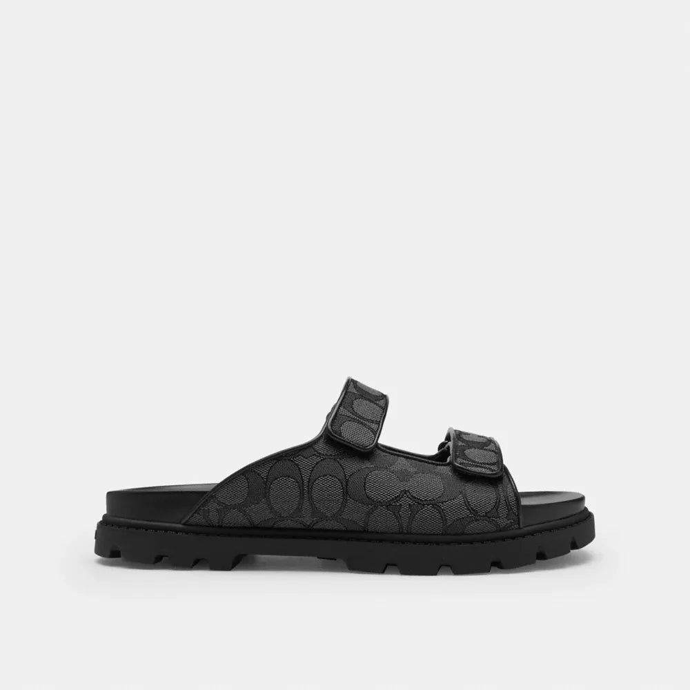 Double Banded Sandal In Signature Jacquard - Charcoal/Black