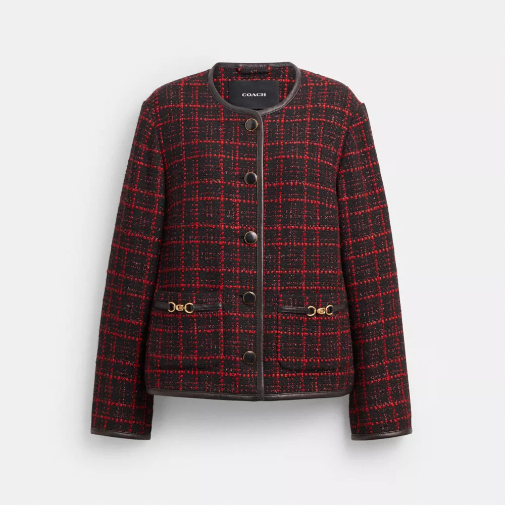 Sculpted C Tweed Jacket - Red/Black