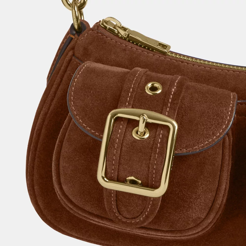 Ashton Shoulder Bag - Suede/Gold/Warm Brown