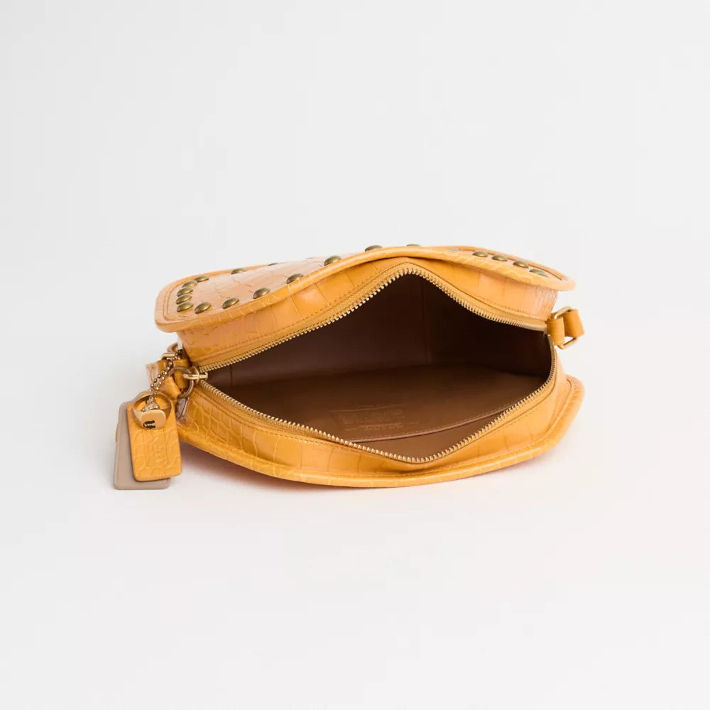 Custom Zip Geometric Pouch In Alligator - Brass/Yellow