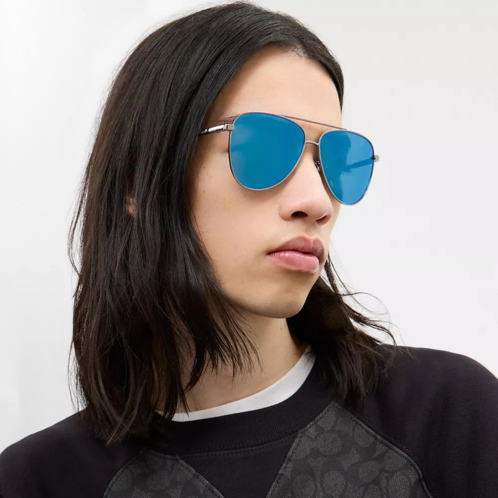 C Hardware Metal Pilot Sunglasses - Silver/Blue