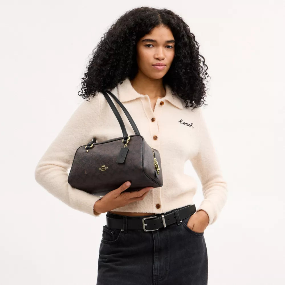 Sydney Shoulder Bag In Signature Canvas - Signature Canvas/Gold/Walnut/Black