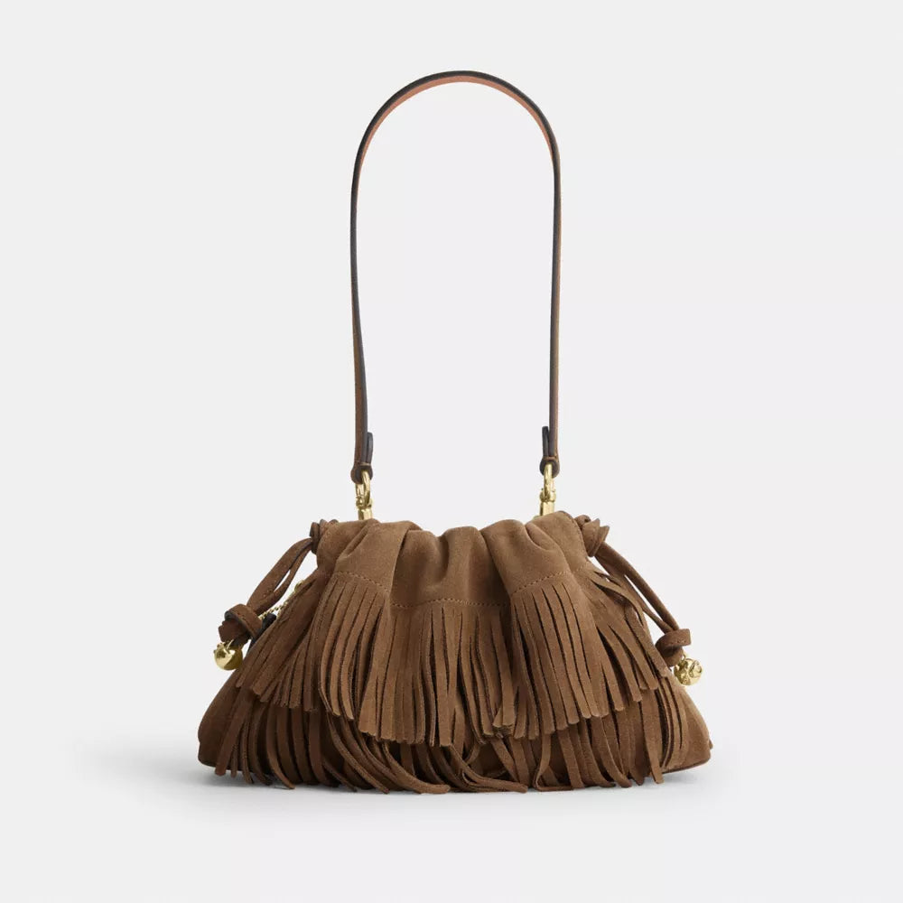 Faye Shoulder Bag With Fringe - Suede/Im/Cedar