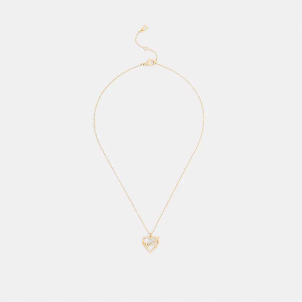 Coach Script Heart Pendant Necklace - Gold/Multi