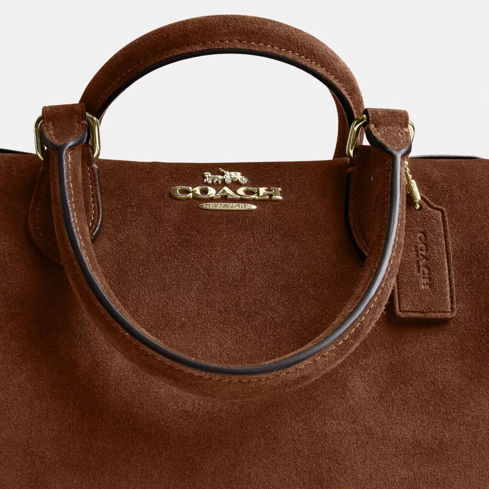 Rowan Satchel Bag - Suede/Gold/Warm Brown