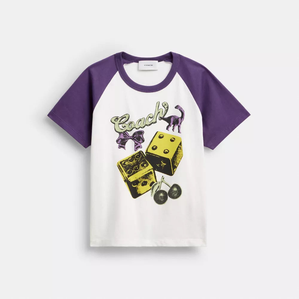 Charms Raglan T-Shirt In Organic Cotton - Vintage Ivory Multi