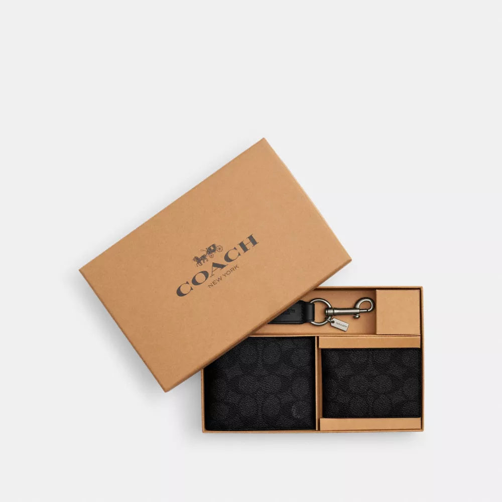 Boxed 3-In-1 Wallet Gift Set In Signature Canvas - Gunmetal/Charcoal/Black